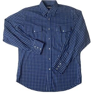 Wrangler XL Pearl Snap Cowboy Blue Plaid Rodeo Western Long Sleeve